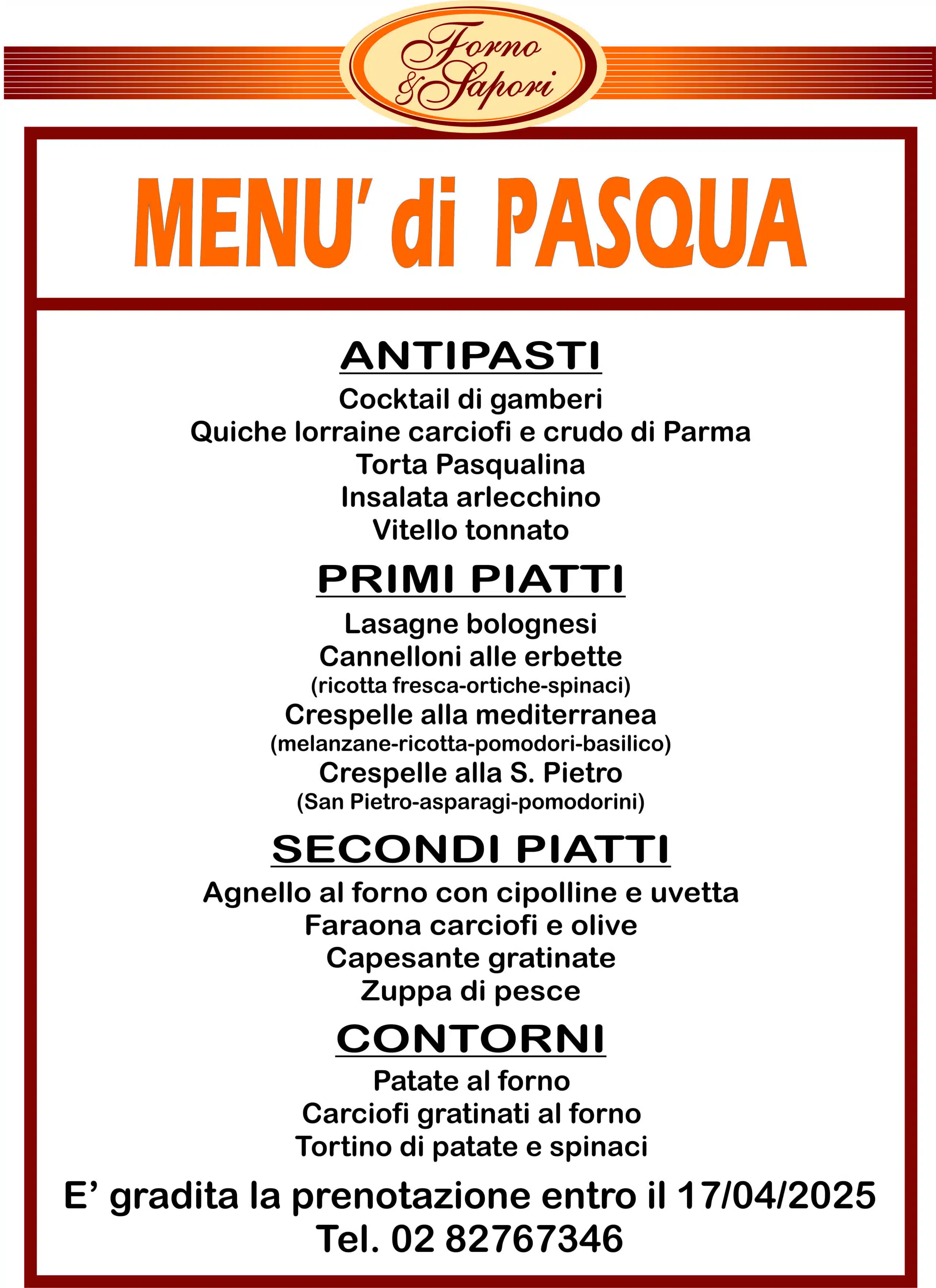 forno e sapori Menu PASQUA 2025 (2)