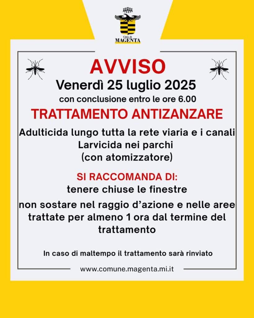 Magenta: proseguono gli interventi di disinfestazione sul territorio comunale