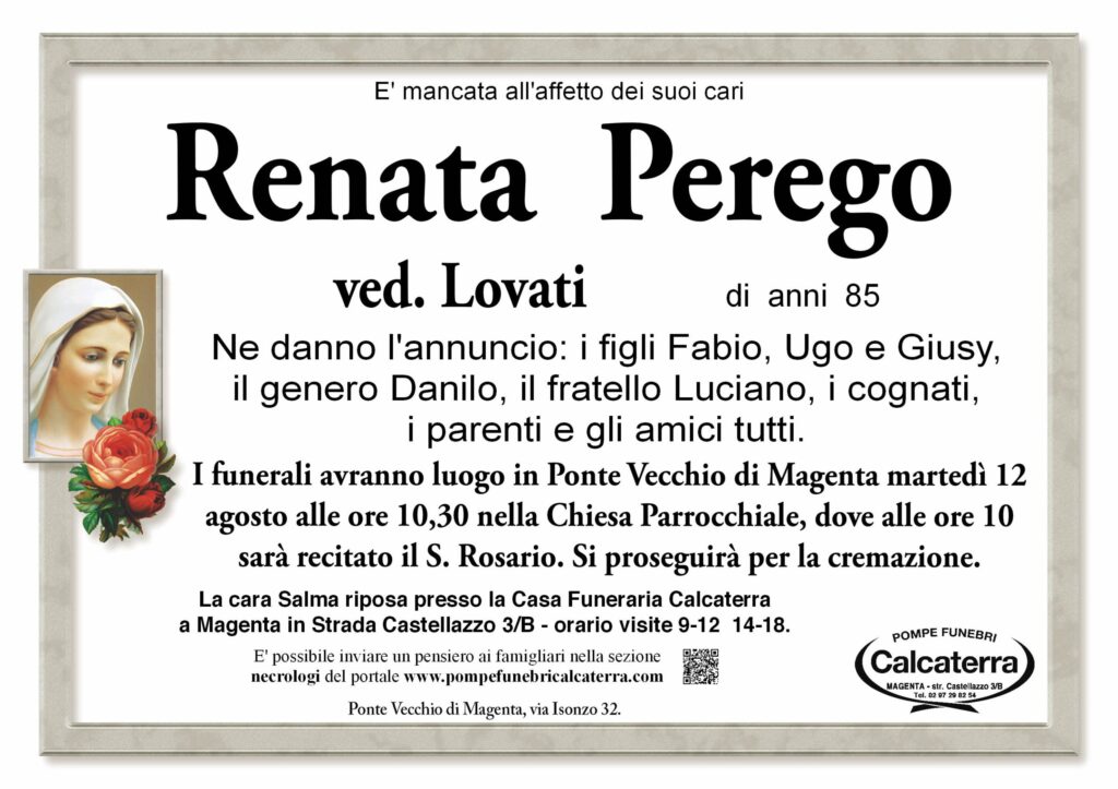 Pontevecchio di Magenta dice addio alla Renata: oggi i funerali
