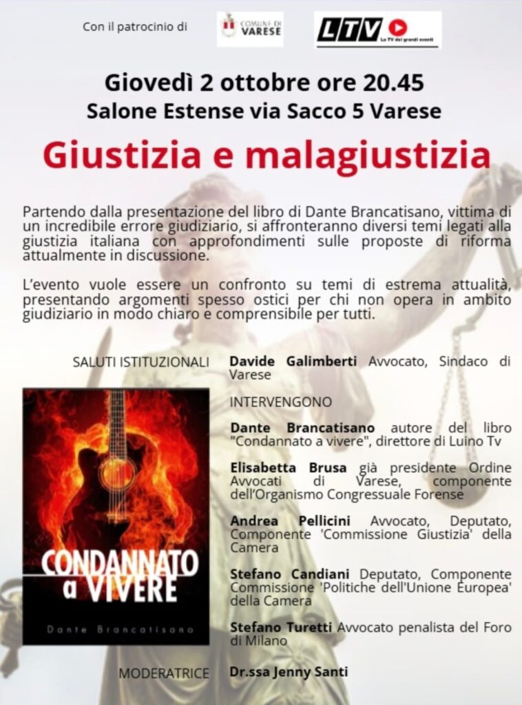 Un incontro aperto a tutti a Varese per parlare di giustizia e malagiustizia