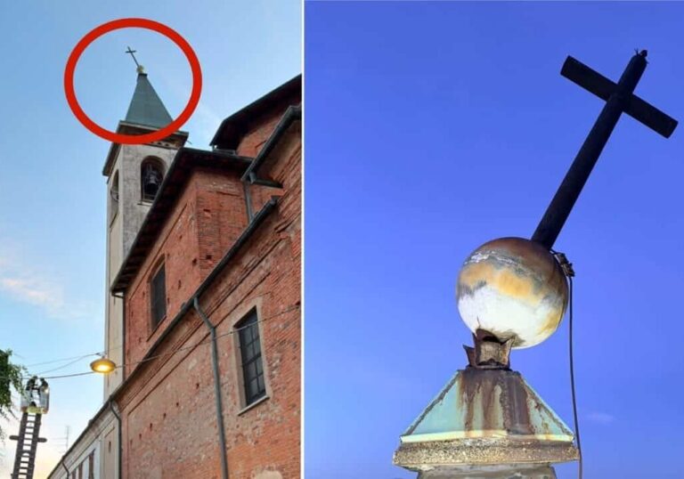 Cerro Maggiore, il maltempo piega la croce del campanile della Boretta: area transennata